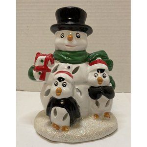GC Fragrance Snowman & Penguins Tealight Holder – Ceramic Christmas Decor